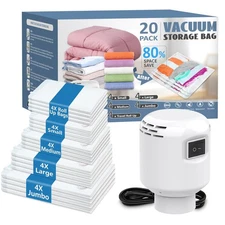 Vacuum Storage Bag with Electric Air Pump, 20 Pack (4 Jumbo, 4 Large, 4 Mediu...