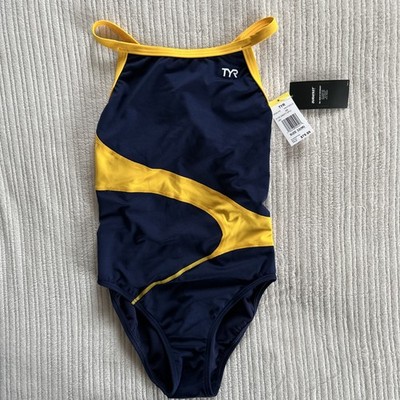 TYR DiamondFit Splice einteiliger Damen-Badeanzug   marineblau/gold 32 Zoll/UK8 neu mit Etikett
