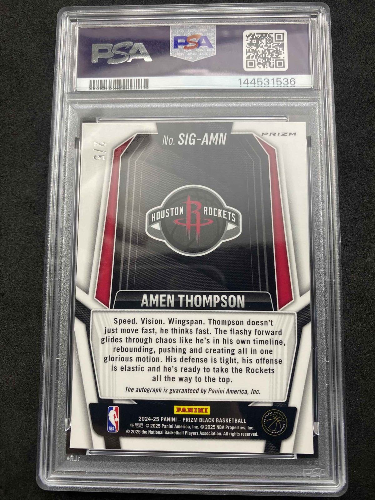 2024-25 Prizm Black Amen Thompson Gold Vinyl FOTL Auto 2/5 RC PSA10 MT10 view 2