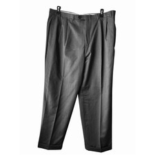 Chaps Men's Wool Pleated Cuffed Dress Pants Trousers in Dark Gray- 40 x 30