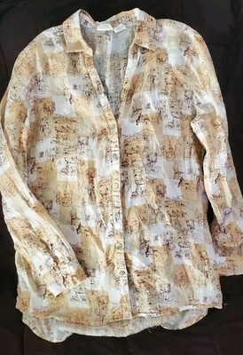 C&C California Linen Button Up Womens Large Artsy Novelty Italy Vacation Resort