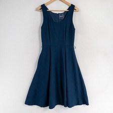ModCloth Dress Sz 6 Blue Wool Blend Pleated Fit Flare Sleeveless Pockets