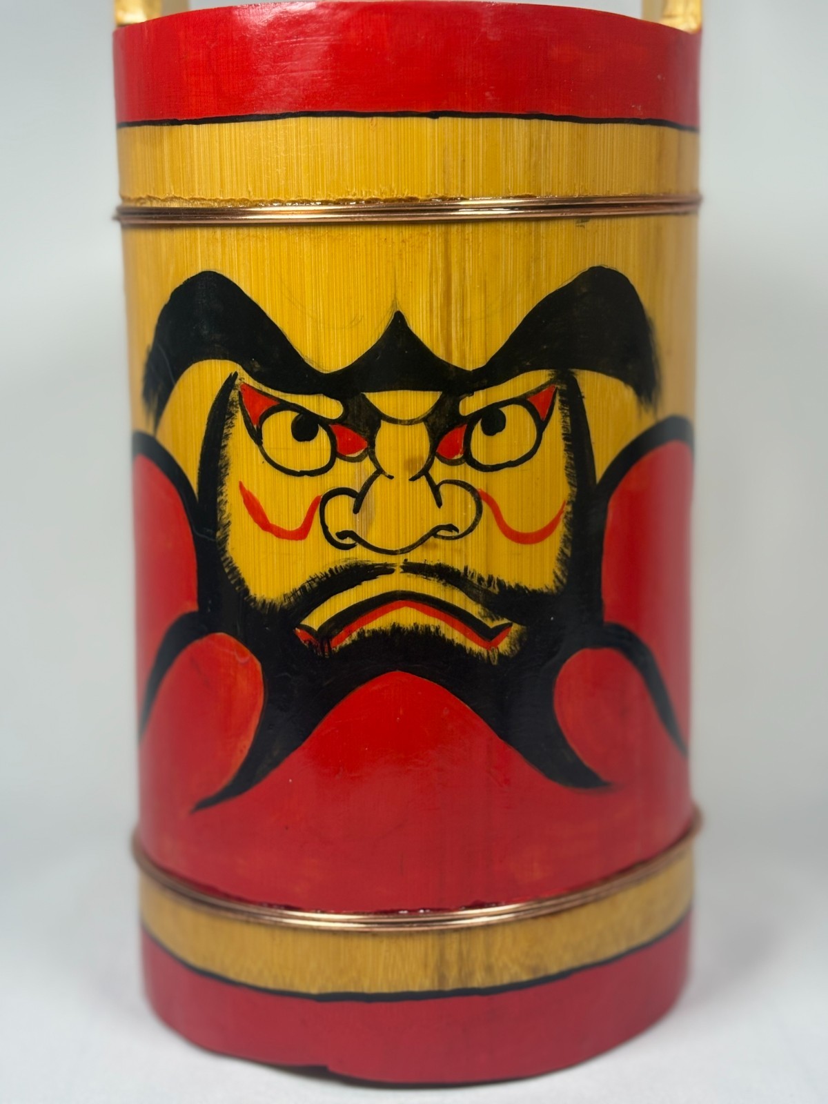 Japanese Bamboo Daruma Bucket Vase 14.6"x5.9"x5.3" Decorative Japan k176