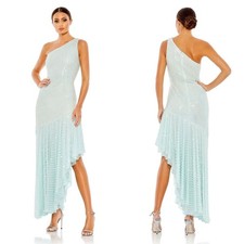 NEW NWT Mac Duggal One Shoulder Asymmetrical Hem Dress Seafoam SIZE 0 MSRP $598