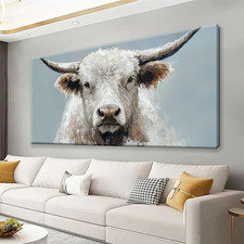 Rustic Highland Cow Wall Art Canvas Print for Living Room Decor 24x48 Inch