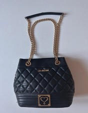 Love Moschino Black Quilted Shoulder Bag Gold Chain Heart Logo