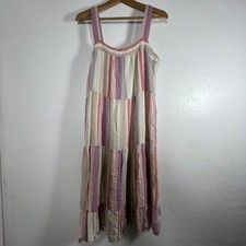 Vestido midi Rails Amaya Juliette a rayas en capas rosa púrpura metálico lino grande