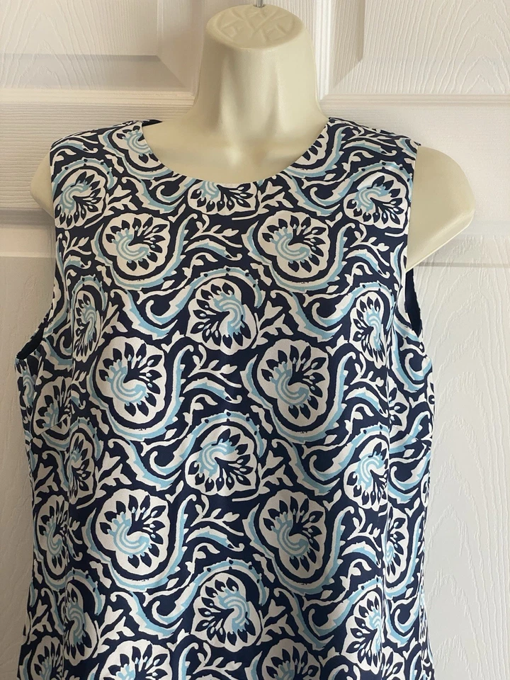 J. McLaughlin Silk Shift Dress Blue White Paisley Print Sleeveless Lined Size 10 - Image 2 of 4