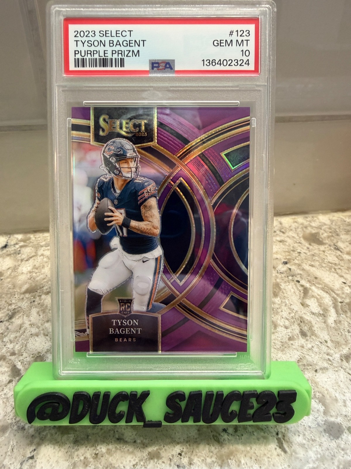 2023 Select Tyson Bagent RC Purple Prizms Rookie Premier #/75 Bears PSA 10