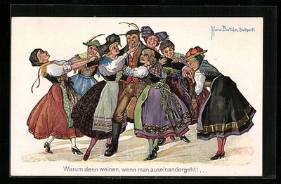Artist postcard Hans Boettcher: why he cries when you break up!, man and 