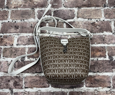 NWT DKNY Crossbody Bag Purse Monogram Logo All Over Print Brown Y2K Style Mini