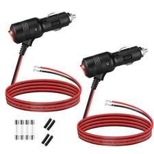 2 Pack Car Cigarette Lighter Plug 12V with Switch Fuse LED Power Connector Set