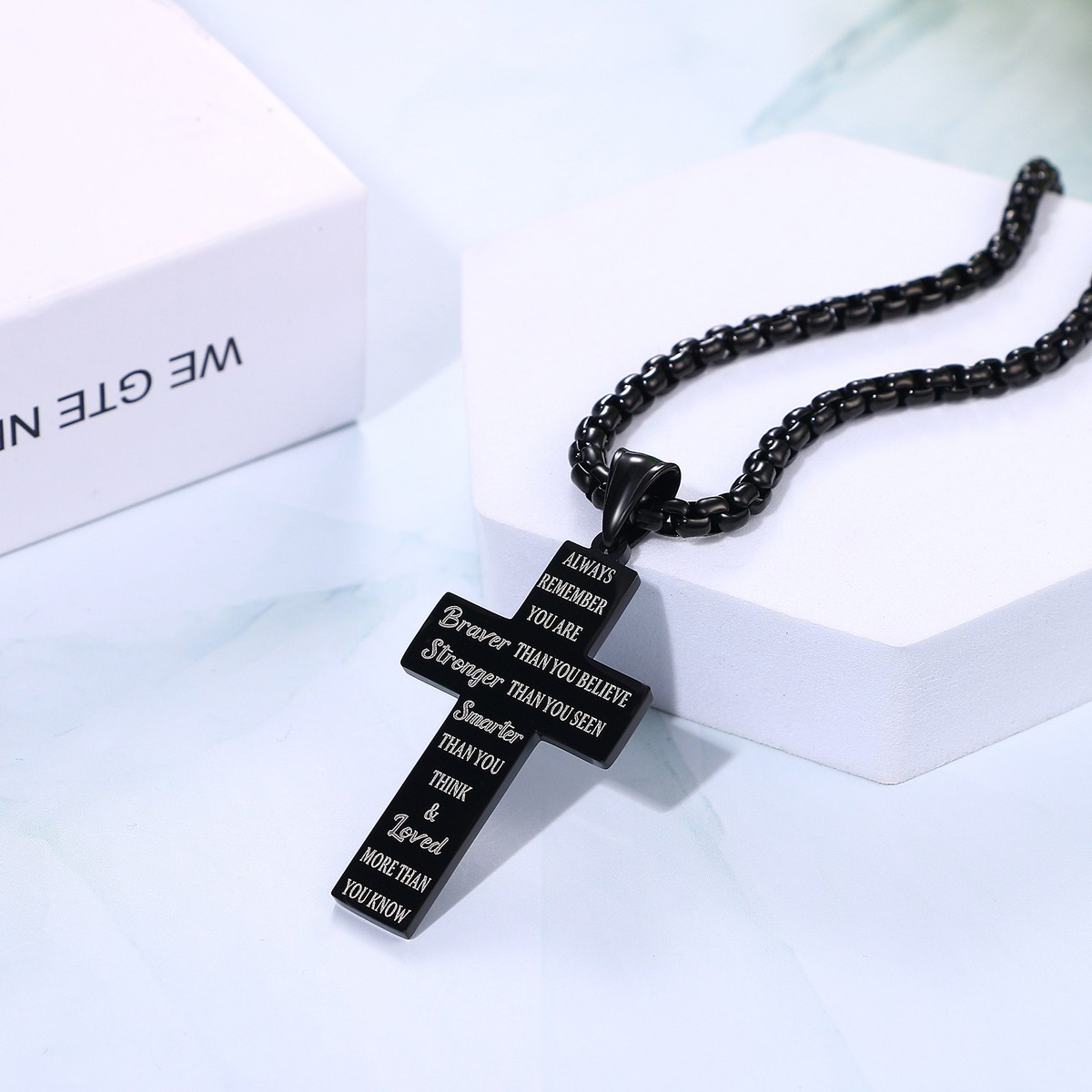 Collana Uomo Con Ciondolo A Targhetta Croce E Bandiera Americana - Acciaio Inox Nero