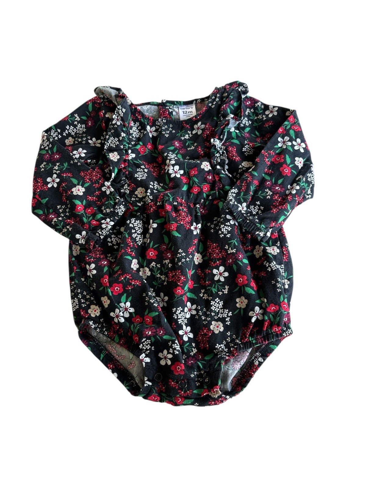 Carters 12 M Baby Romper White And Red Flowers Long Sleeve