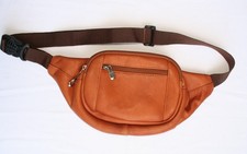 Unisex Full Grain Brown Tan Leather Fanny Pack Adjustable Webbing Strap EUC