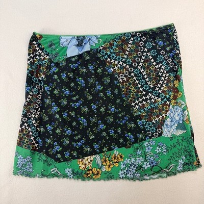 Urban Outfitters XXL Green Floral Patchwork Lettuce Edge Mini Skirt Mixed Print