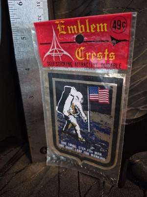 Vintage ''Emblem Crests'' decorative sticker featuring the Apollo 11 moon landing