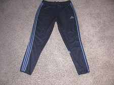 ADIDAS Black athletic Clima Cool JOGGERS Sweats zip ankles front pockets Large