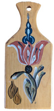Vintage Hanging Wood Cutting Board/Cheese Board-Rosemaling-Unsigned Tulip Garlic