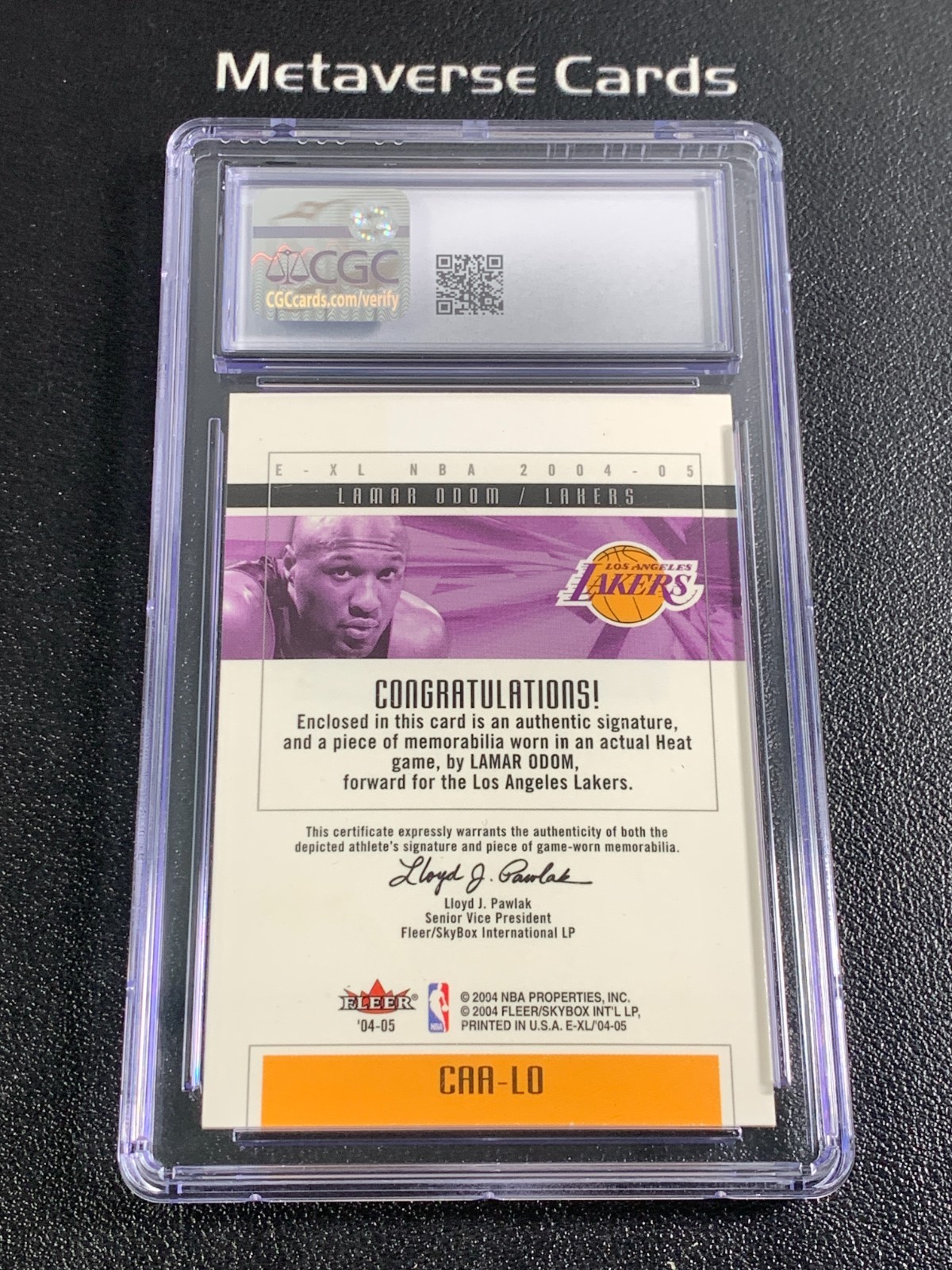 2004-05 Skybox Fleer E-XL Lamar Odom Court Authentics NBA Logoman AUTO CGC 6/10 view 2