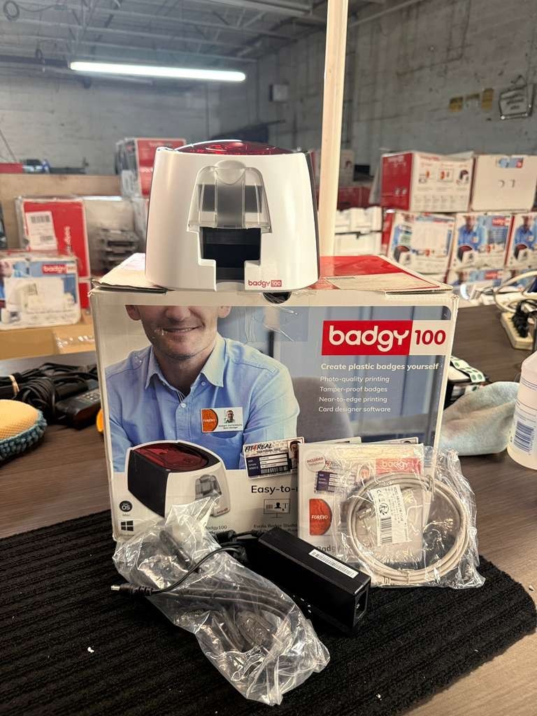 Evolis Badgy 100 Color Printer for Plastic ID Card badges and more with acc