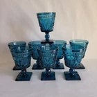 Vintage Indiana "Park Lane" Blue Depression Glass Wine/Water Goblets Set Of 8