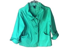 H M Womens Green Utility Jacket Size 12 Big Buttons Pockets Business Career