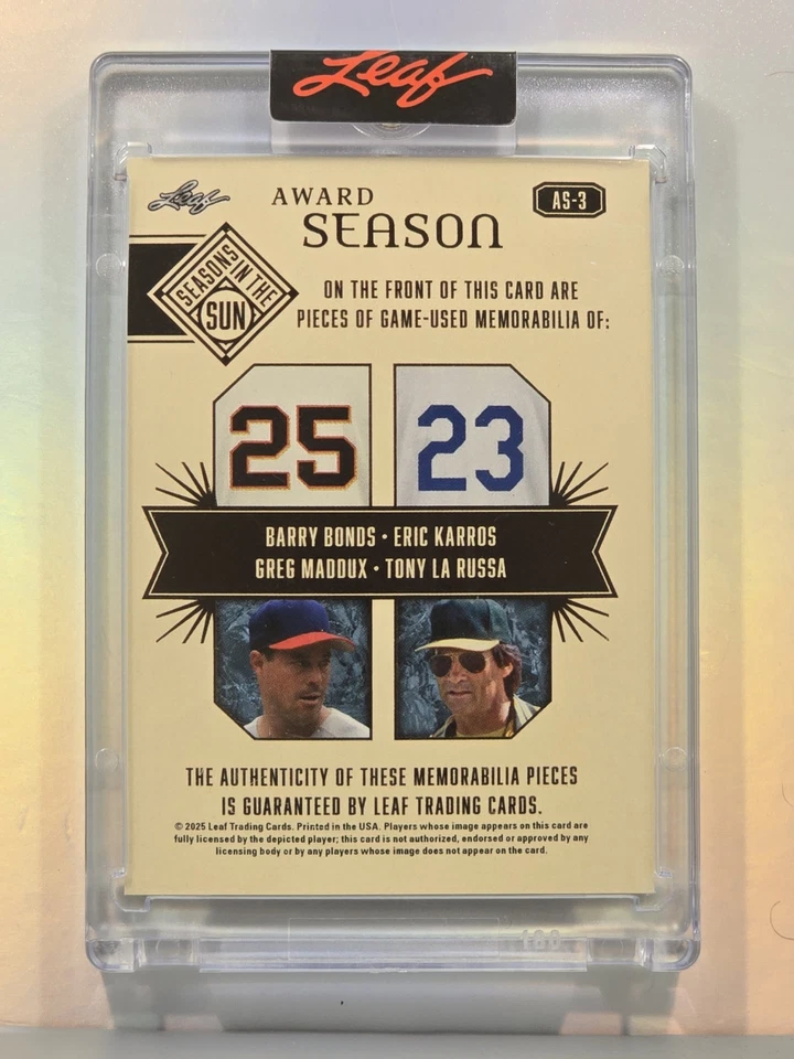 25 Leaf Season In The Sun Quad Relic Bonds Maddux Karros La Russa 8/15 AS-3 - Image 2 of 4