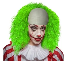 Green Creepy Clown Evil Overlord Circus Killer Cosplay Bald Head Curly Wig Anime