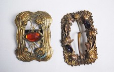 ANTIQUE VICTORIAN ORNATE SASH AND BUCKLE PINS WITH STONES, LOT OF 2