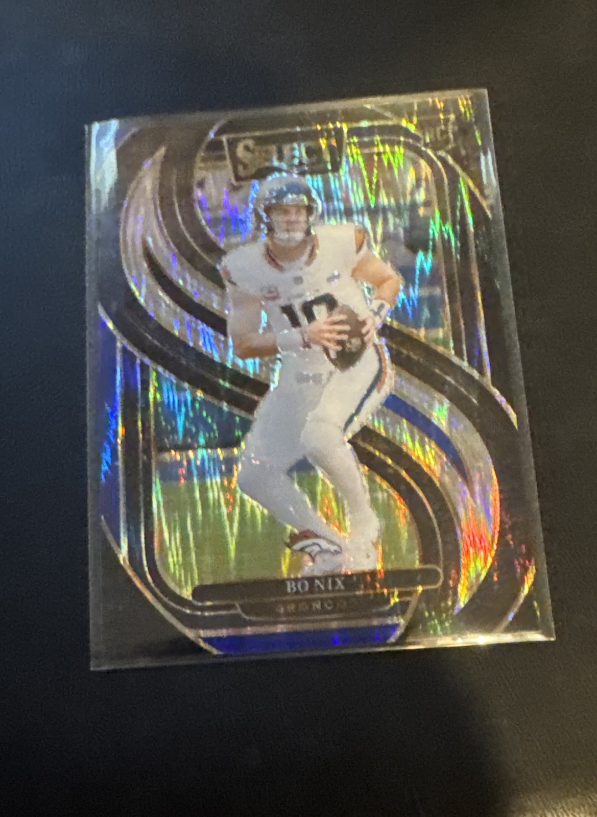 2024 Panini Select - Premier Level Bo Nix #117 Black & Blue Shock Prizm (RC)