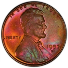 1957 D Toned Lincoln Cent PCGS MS 66 RB See Video Toning Coin 1C