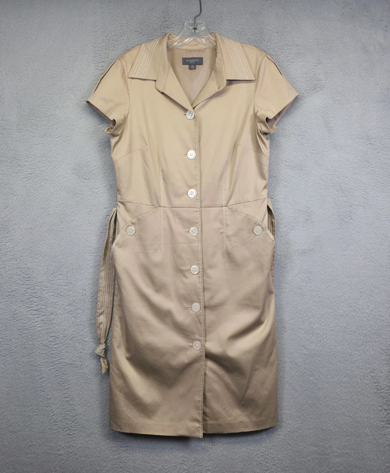 Liz Claiborne Shirt Dress Womens 14 Khaki Button Belted Preppy Office Capsule - Image 2 of 4