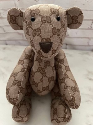 GUCCI GG Pattern Monogram Teddy Bear Beige Canvas Plush Doll No