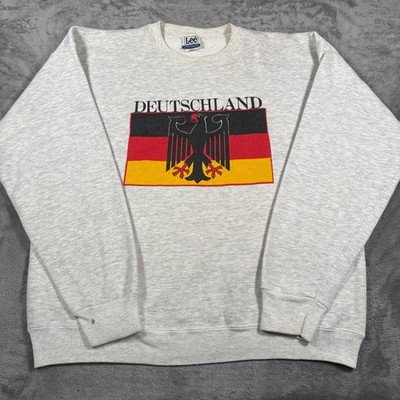 Vintage Lee Heavyweight Deutschland Sweatshirt Mens XL Gray Germany Flag Eagle
