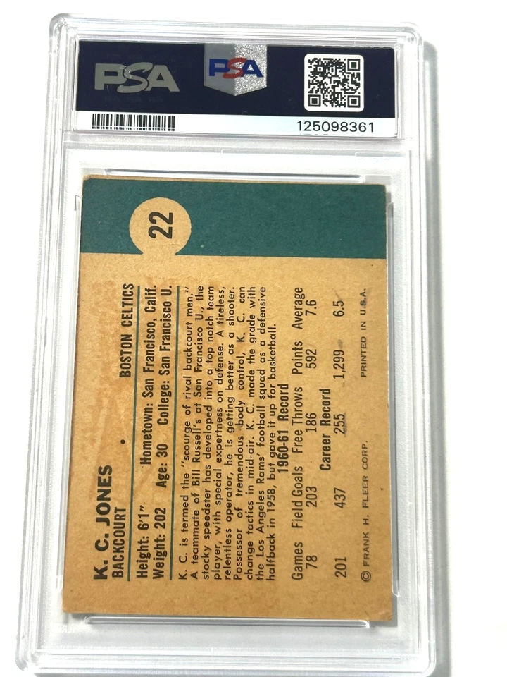 1961 Fleer # 22   K.C. Jones  (Boston Celtic Great)   PSA VG 3 - Image 3 of 3