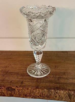Luzerne Cut Glass Company-American Brilliant 'OLGA' Pattern Footed Vase C. 1890