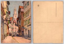 Zürich Oberdorf Switzerland Street Scene Church Tower Art Postcard MARC Stehli