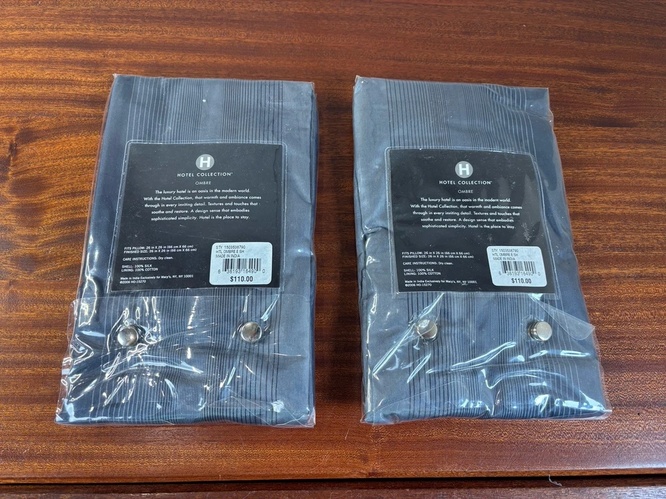 2- Fundas de almohada Euro 100 % seda Hotel Collection gris iridiscente a rayas Foto 2 de 4