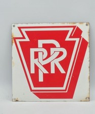Vintage PRR Pennsylvania Railroad Railway Rustic Porcelain Enameled Metal Sign