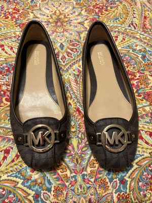 Michael Kors Fulton MK Logo Brown Monogram Slip On Flat Shoes Women's Size 7.5