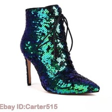 Women's High Heel Ankle Boots Sequins OL Bling Performance Stage Shoes Plus Size