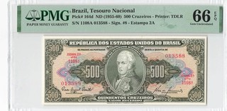Brazil 500 Cruzeiros 1955 P 164d PMG 66 EPQ