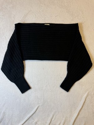 Women s Open Edit Single Cold Shoulder Long Sleeve Sweater Black Size Small Crop