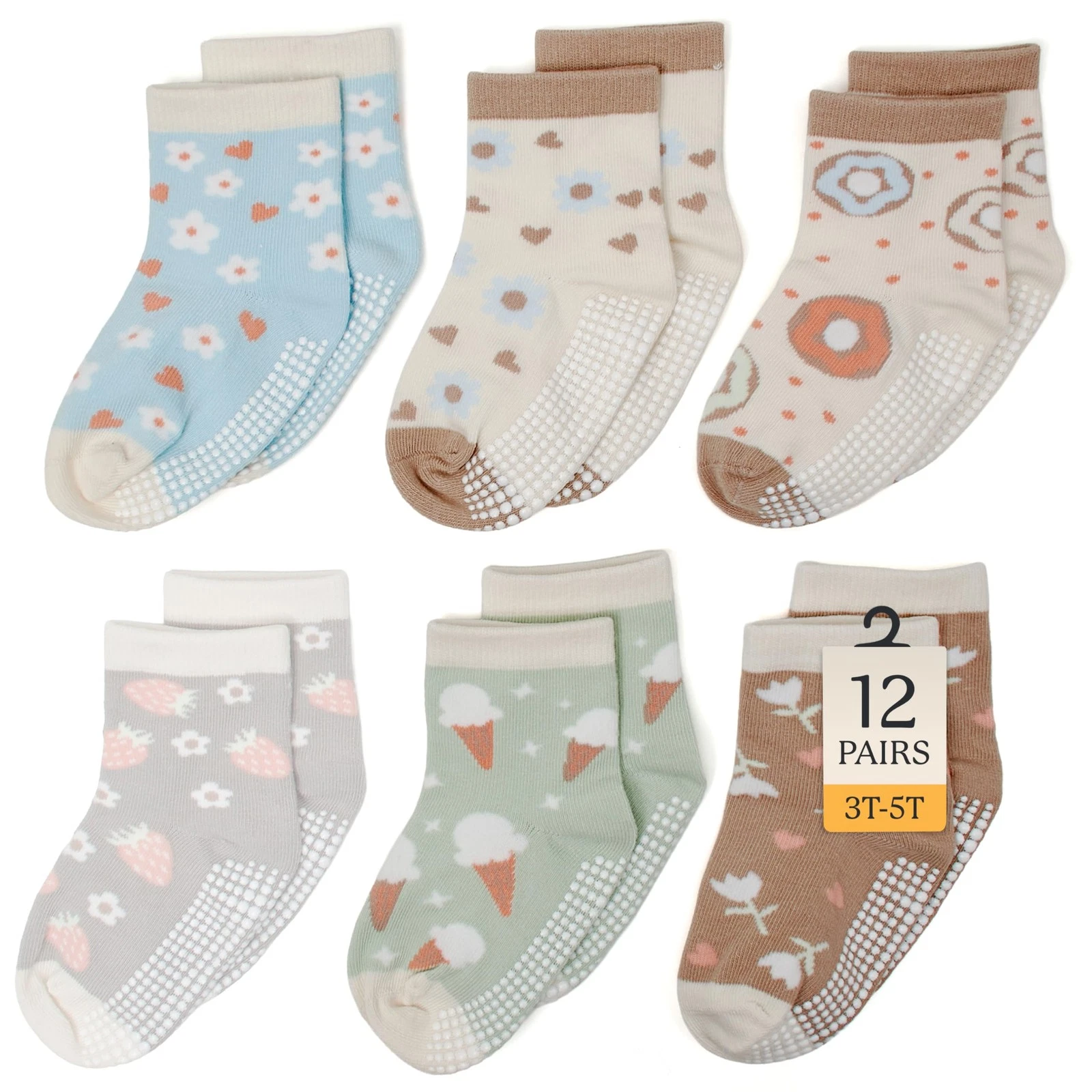 Cozyway 12 Pair Toddler Grip Socks with 1-3T, Assorted Beige Multicolor
Opens in a new window or tab