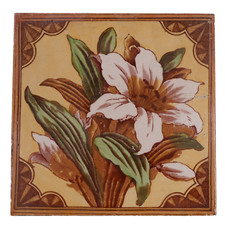 Antique Pottery Tile Floral Arts Crafts Circa 1890