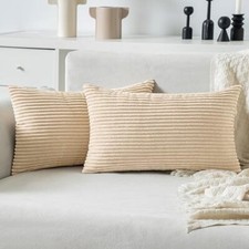 Pack of 2 Corduroy Pillow Covers 12 x 20 Inch 12x20 Inch Pack of 2 Beige