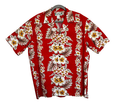 Two Palms Cotton Aloha Hawaiian Shirt Hibiscus Floral Pattern Made In Hawaii