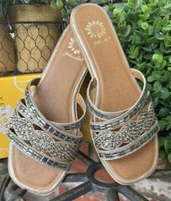 Yellow Box Iliana Slide Sandals; Camel W/Gold Multi Rhinestone Straps; Size 9