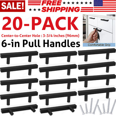 20 Pack 6'' Square Cabinet Pulls Matte Black Stainless Steel Kitchen Drawer Pull